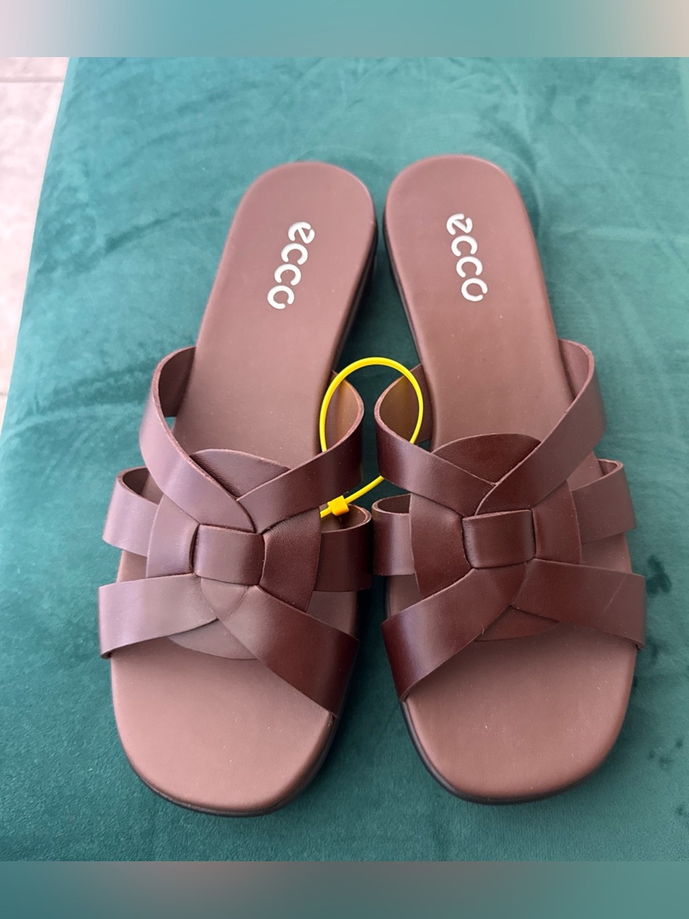 ECCO Brown Woven Leather Slide Sandals Alba 25